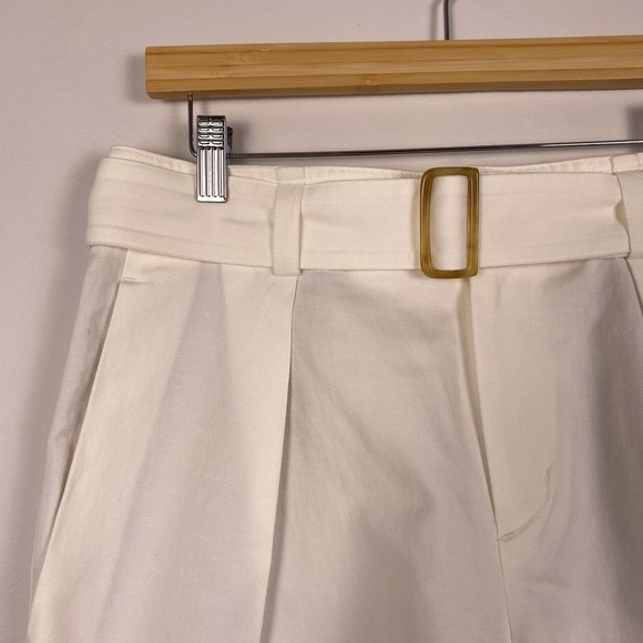 VINCE Belted Linen Blend Twill Shorts White 8 - Picture 4 of 9